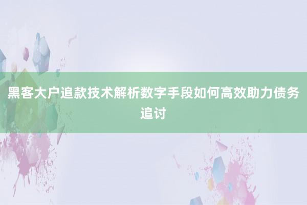 黑客大户追款技术解析数字手段如何高效助力债务追讨