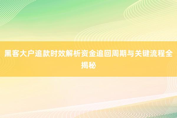 黑客大户追款时效解析资金追回周期与关键流程全揭秘