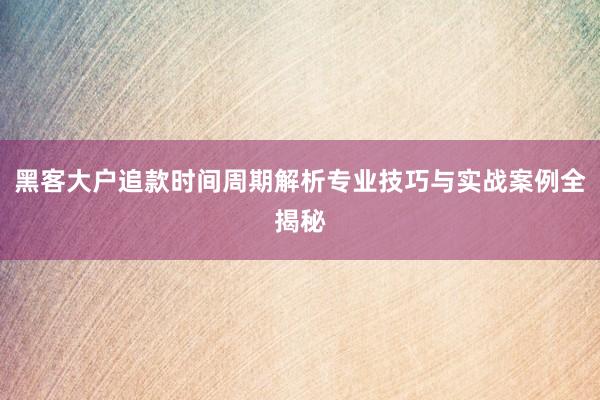 黑客大户追款时间周期解析专业技巧与实战案例全揭秘