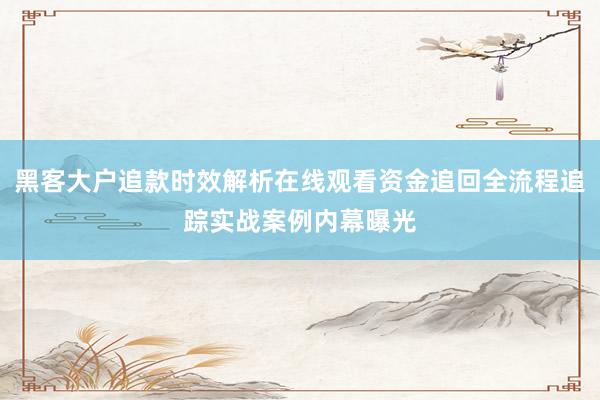 黑客大户追款时效解析在线观看资金追回全流程追踪实战案例内幕曝光