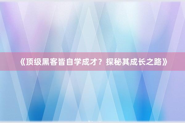 《顶级黑客皆自学成才？探秘其成长之路》